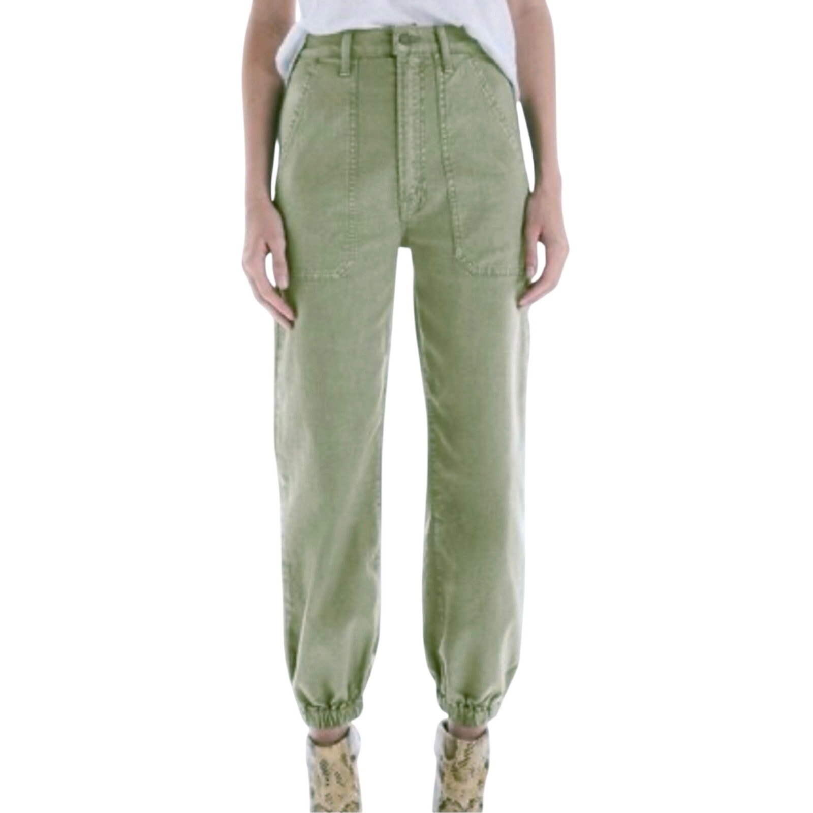 Mother Women’s Wrapper Patch Springy Ankle Jogger Pant Chalk Green